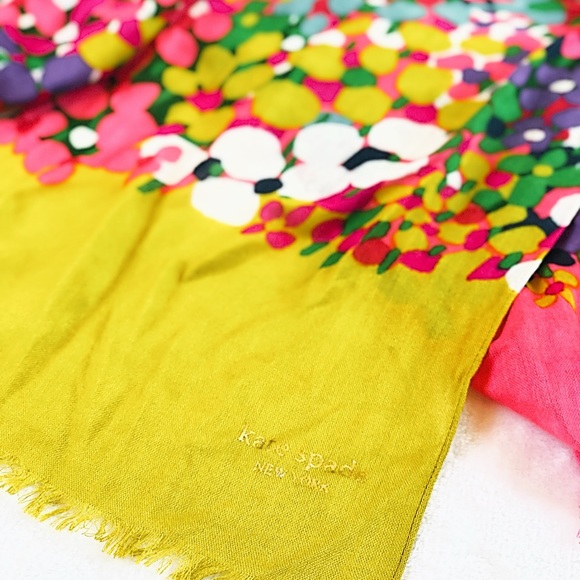 Kate Spade Floral Dot Colorful Oblong Logo Scarf - Picture 6 of 11